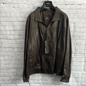 Italian Brown Leather Zip Up Jacket‎ Made by  CURGÈ Men size 2XL or EU 64 NWT #8